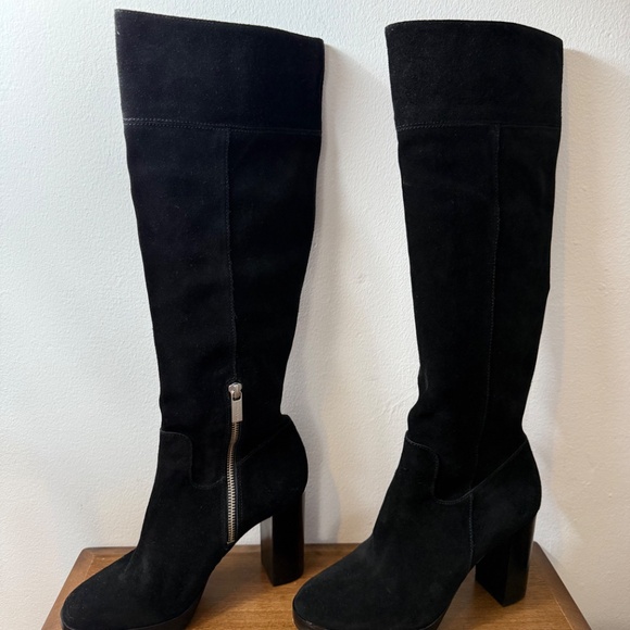 Michael Kors Knee High Suede BlackTall Heeled Boots - Picture 4 of 11